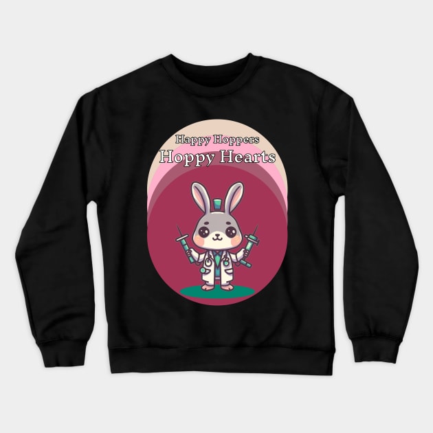 Happy Hoppers, Hoppy Hearts, Rabbit Crewneck Sweatshirt by pmArtology